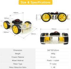 4WD Çok Amaçlı Mobil Robot Araba Platformu Kendin Yap Kiti Redüktörlü Motor ve Şase Seti Demonte(Montesiz)