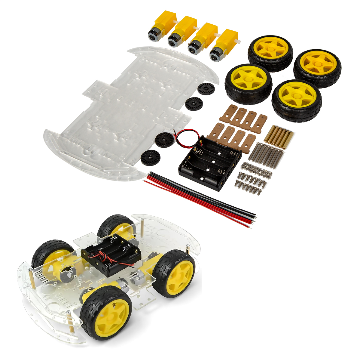 4WD Çok Amaçlı Mobil Robot Araba Platformu Kendin Yap Kiti Redüktörlü Motor ve Şase Seti Demonte(Montesiz)