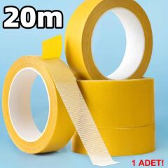 Çift Taraflı Örgülü Bant 20mm 20 Metre Fiber Takviyeli Dokuma Örgü Bez Destekli Silikon Yapıştırıcı Kalıntısız Soyulabilir Sabitleme Ahşap İşleme Şablonu Halı Kaydırmaz Montaj Bandı