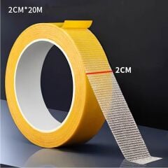 Çift Taraflı Örgülü Bant 20mm 20 Metre Fiber Takviyeli Dokuma Örgü Bez Destekli Silikon Yapıştırıcı Kalıntısız Soyulabilir Sabitleme Ahşap İşleme Şablonu Halı Kaydırmaz Montaj Bandı