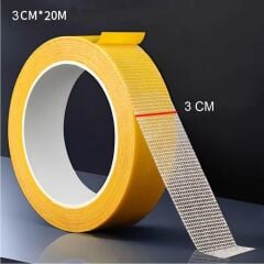 Çift Taraflı Örgülü Bant 30mm 20 Metre Fiber Takviyeli Dokuma Örgü Bez Destekli Silikon Yapıştırıcı Kalıntısız Soyulabilir Sabitleme Ahşap İşleme Şablonu Halı Kaydırmaz Montaj Bandı