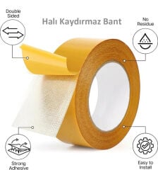 Çift Taraflı Örgülü Bant 50mm 10 Metre Fiber Takviyeli Dokuma Örgü Bez Destekli Silikon Yapıştırıcı Kalıntısız Soyulabilir Sabitleme Ahşap İşleme Şablonu Halı Kaydırmaz Montaj Bandı