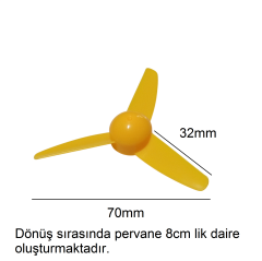 100 Adet 8cm Sarı Renk Plastik Rüzgar Türbini Pervanesi Ø80mm Mini Pervane Deney Pervanesi Hobi Oyuncak Elektrik Motoru Deney Pervane