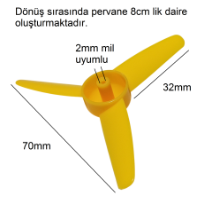 100 Adet 8cm Sarı Renk Plastik Rüzgar Türbini Pervanesi Ø80mm Mini Pervane Deney Pervanesi Hobi Oyuncak Elektrik Motoru Deney Pervane