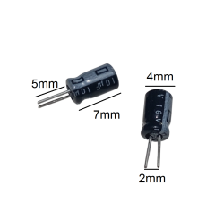 1000 Adet 10uF 16V Kısa Bacaklı Elektrolitik Kondansatör 4x7mm Bacaklar Arası 2mm Bacak Uzunluğu 5mm