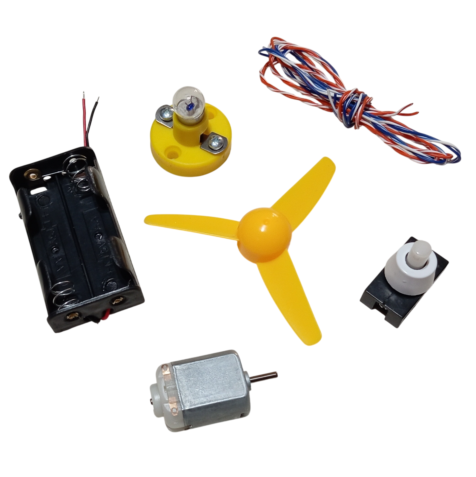DC Motor Mini Fan Lamba Duy Yapım Seti Pervane Pil Yuvası Anahtar Kablo DIY STEM Eğitim Kiti Hobi Deney Seti