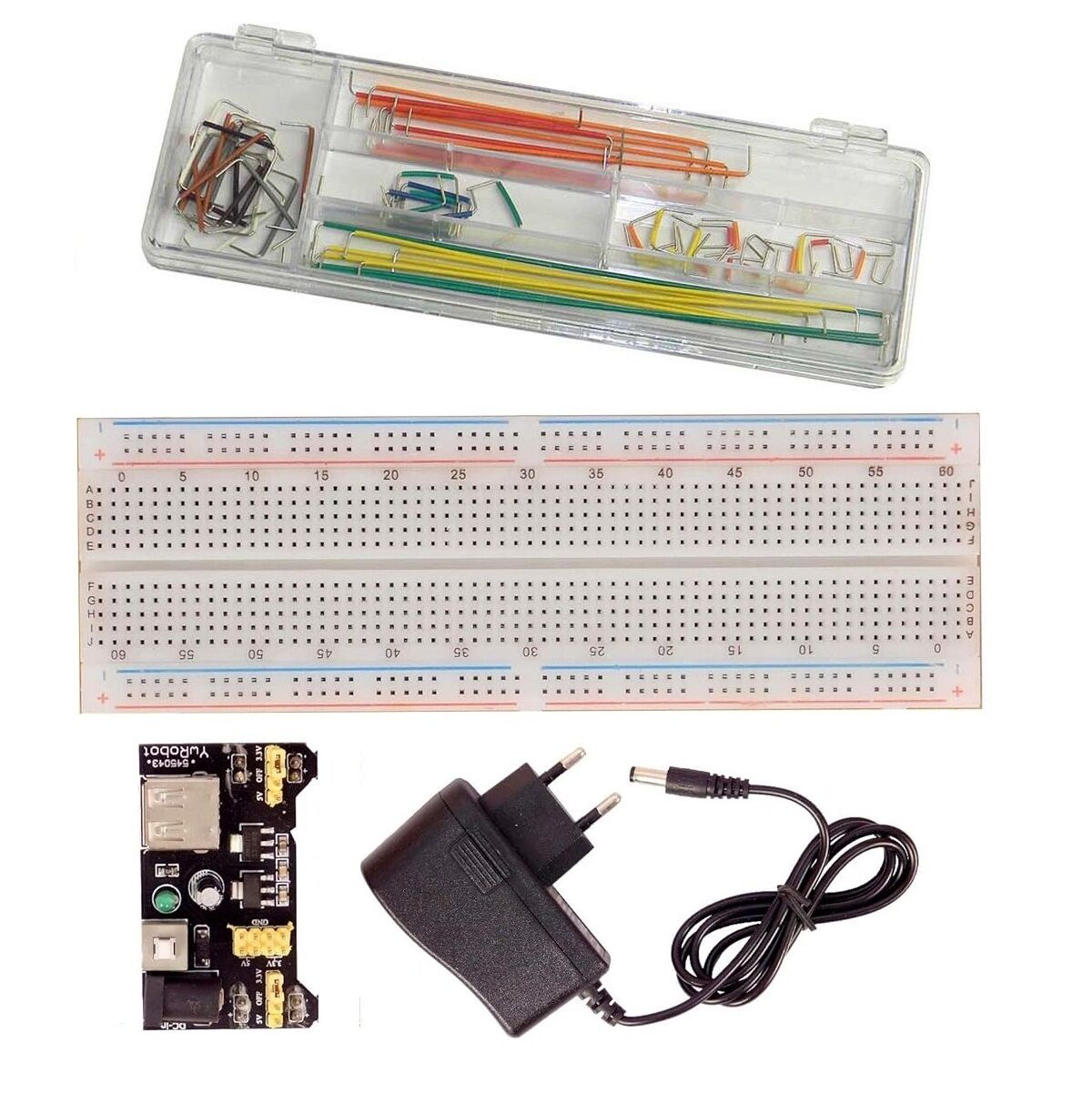 MB-102 Breadboard, 140 Parça Jumper Kablo Kiti, Breadboard Güç Kartı, 12V 500mA Adaptör