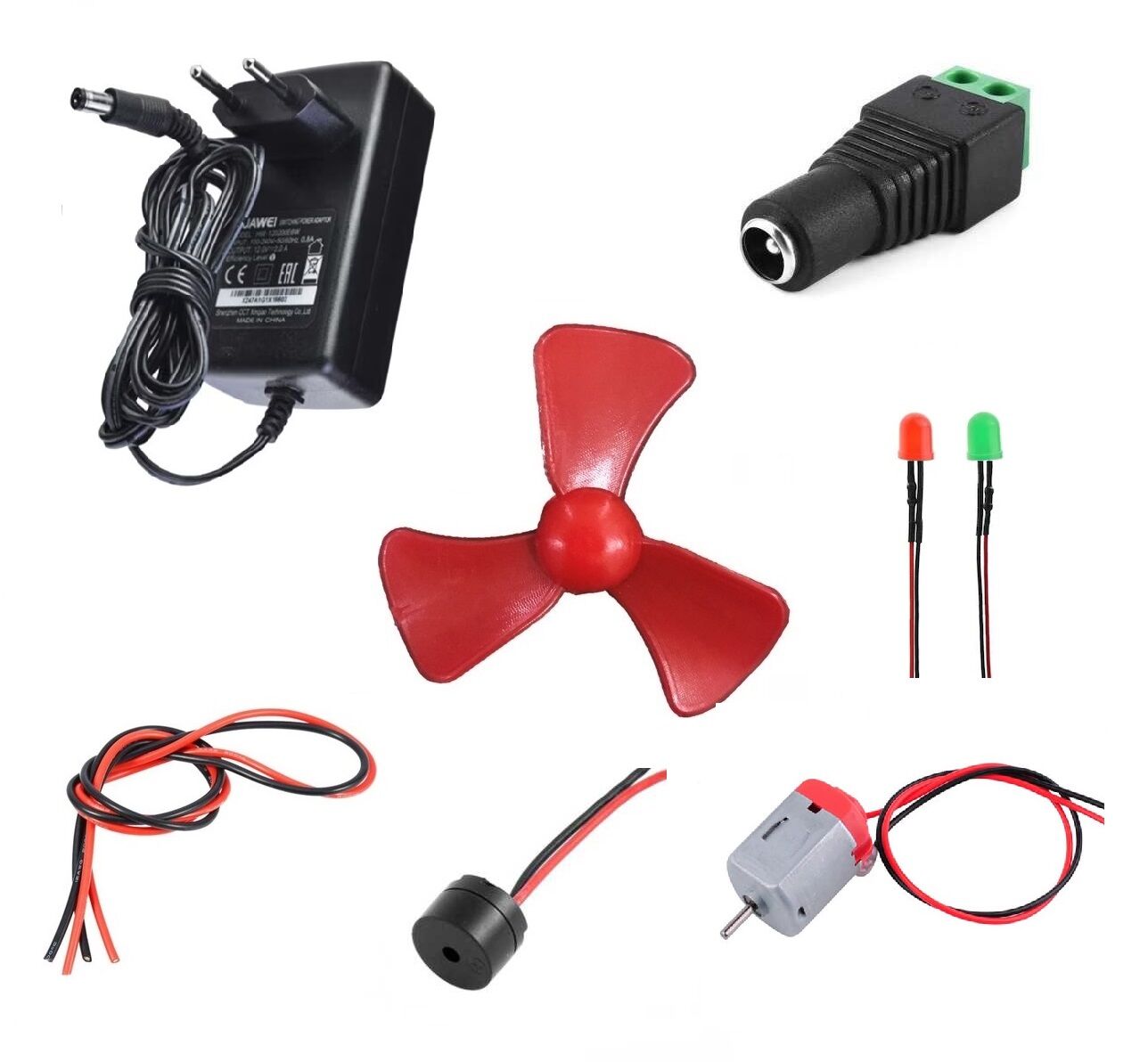 Adaptörlü Motor Pervane Buzzer Led Elektrik Deney Seti - Öğrenci Elektrik Devresi