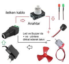 Adaptörlü Motor Pervane Buzzer Led Elektrik Deney Seti - Öğrenci Elektrik Devresi