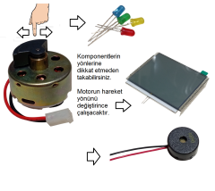 Elektrik Üreten Dinamo Motor (Parmak ile çevrilebilen) Led, Panel ve Buzzer Çalıştıran Hobi Deney Seti