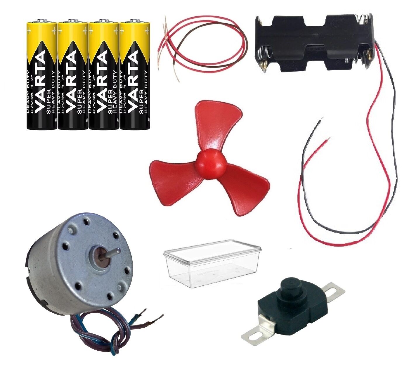 Kutulu DC 6V Güçlü Hobi Oyuncak Motoru Pervane Anahtar Pil Öğrenci Elektrik Motor Deney Seti