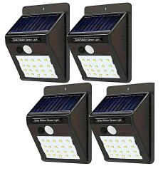 Bahçe, Garaj ve Dış Mekan için Güneş Enerjili Sensörlü Led Duvar Lambası Beyaz Işık - 4 Adet