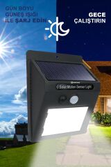 Bahçe, Garaj ve Dış Mekan için Güneş Enerjili Sensörlü Led Duvar Lambası Beyaz Işık - 4 Adet