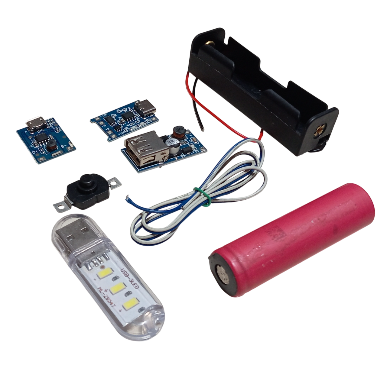 3.7V 18650 Li-ion Pili Şarj Modülü ile 5V USB Çıkışlı Mini Powerbank Devresi Öğrenci Hobi Deney Seti (4 Devre)