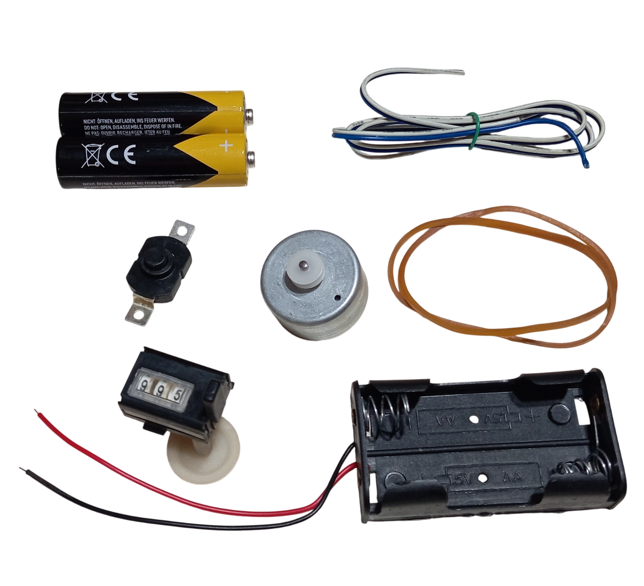 Mini Mekanik Sayaç Numaratör Kasnak Lastik DC Motor Pil Anahtar Öğrenci Hobi Deney Seti