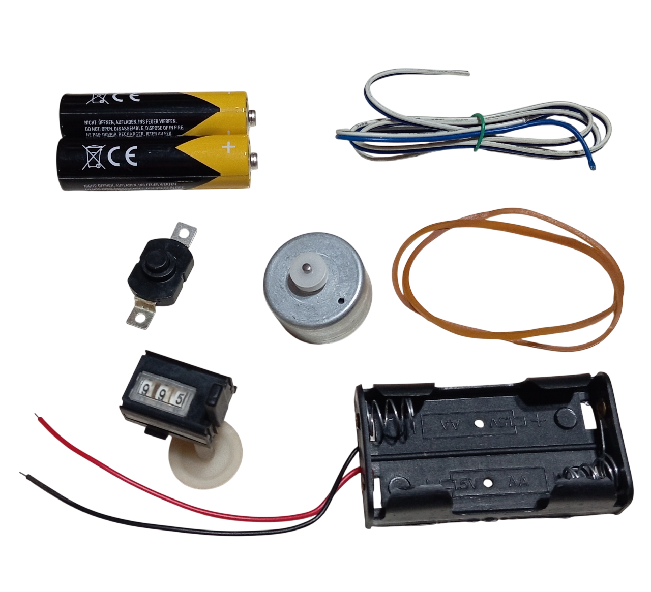 Mini Mekanik Sayaç Numaratör Kasnak Lastik DC Motor Pil Anahtar Öğrenci Hobi Deney Seti