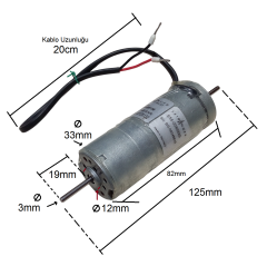 DC 3-24V 4700Rpm (Çap 33mm Uzunluk 125mm) Çift Milli Yüksek Hızlı 20cm Kablolu DC Motor