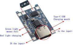 TP4056 Type-C 1S 3.7V LiPo, Li-ion Pil BMS Korumalı Şarj Devresi - 10 Adet