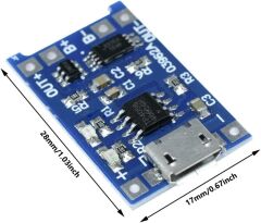 TP4056 Micro USB 1S 3.7V LiPo, Li-ion Pil BMS Korumalı Şarj Devresi - 10 Adet