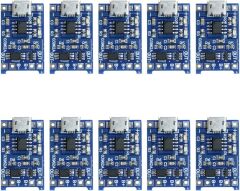 TP4056 Micro USB 1S 3.7V LiPo, Li-ion Pil BMS Korumalı Şarj Devresi - 10 Adet