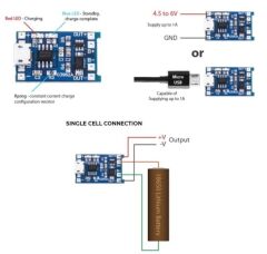 TP4056 Micro USB 1S 3.7V LiPo, Li-ion Pil BMS Korumalı Şarj Devresi - 10 Adet