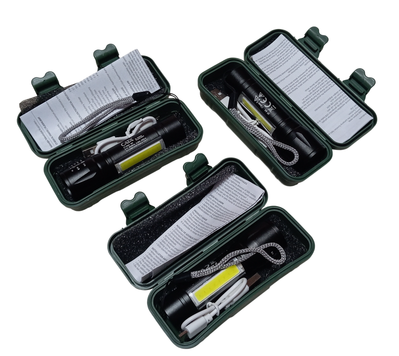 3 Adet Cata CT-8024 USB-C Şarj Edilebilir Su Geçirmez 3 Modlu Güçlü El Feneri 200lm 5W 3.7V Beyaz Işık