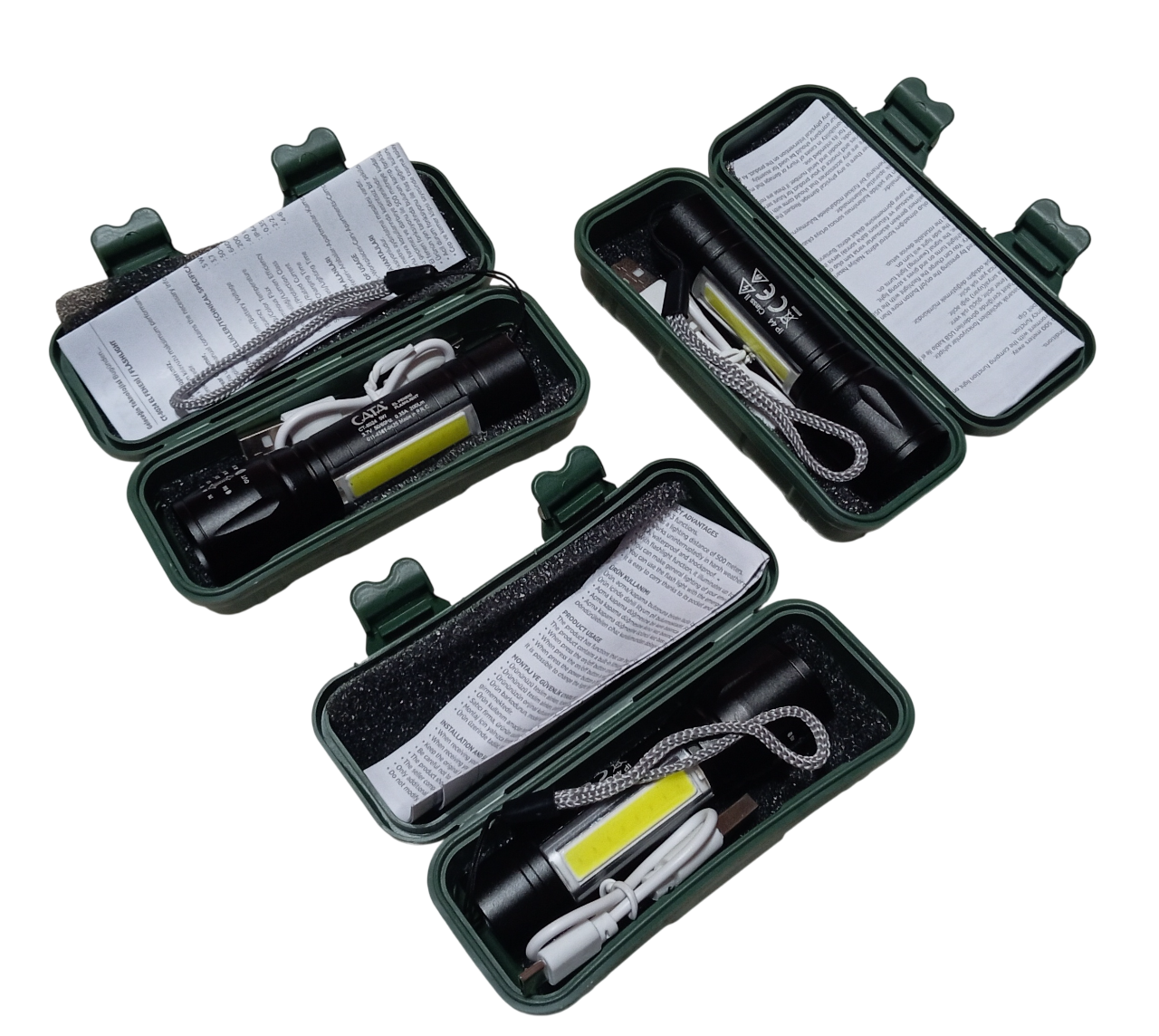 3 Adet Cata CT-8024 USB-C Şarj Edilebilir Su Geçirmez 3 Modlu Güçlü El Feneri 200lm 5W 3.7V Beyaz Işık
