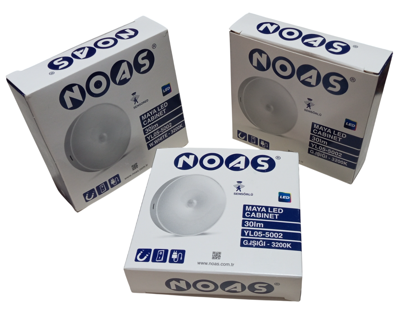 3 Adet Noas YL05-5002 Kablosuz Hareket Sensörlü Mıknatıslı USB-C Şarjlı Dolap İçi Aydınlatma 30lm 0.5W 5V Beyaz Işık