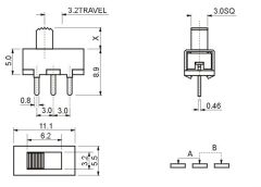 3 Pin SPDT On Off Kulaksız Sürgülü Anahtar 180° SS12F17G5 - 1000 Adet