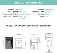 KCD1-101 Işıksız SPST 2Pin On-Off Mini Aç Kapa Anahtar Kırmızı 250V/6A - 200 Adet