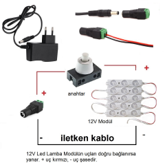 DC 12V Modül Led Lamba Anahtar Adaptörlü Aydınlatma Devresi Öğrenci Hobi Deney Seti
