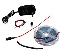 DC 12V Şerit Led 5 Metre Tek Çipli Beyaz Işık Lamba Anahtar Adaptörlü Aydınlatma Devresi Öğrenci Hobi Deney Seti