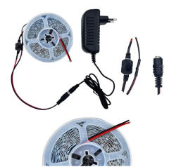 DC 12V Şerit Led 5 Metre Tek Çipli Beyaz Işık Lamba Anahtar Adaptörlü Aydınlatma Devresi Öğrenci Hobi Deney Seti