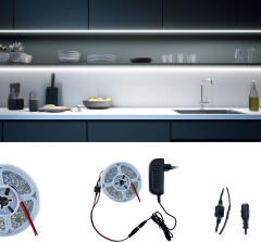 DC 12V Şerit Led 5 Metre Tek Çipli Beyaz Işık Lamba Anahtar Adaptörlü Aydınlatma Devresi Öğrenci Hobi Deney Seti