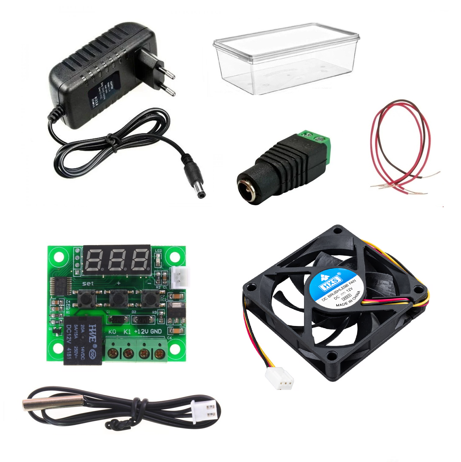 DC 12V Adaptörlü Dijital Termostat Sıcaklık Kontrol Kartı ile 12V Fan Pervane Çalıştırma Devresi Öğrenci Hobi Deney Seti