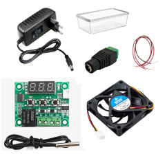 DC 12V Adaptörlü Dijital Termostat Sıcaklık Kontrol Kartı ile 12V Fan Pervane Çalıştırma Devresi Öğrenci Hobi Deney Seti