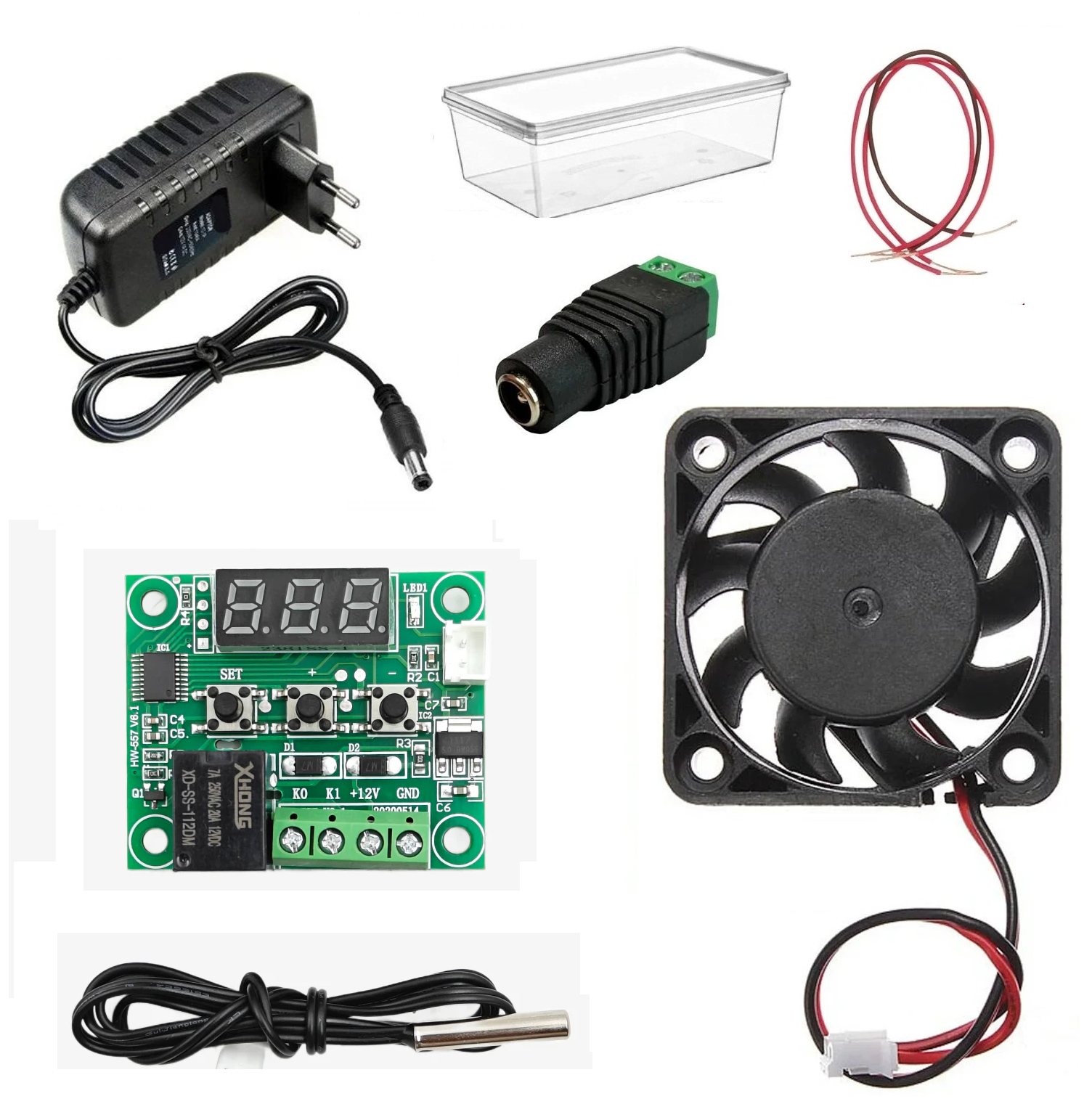 DC 12V Adaptörlü Dijital Termostat Sıcaklık Kontrol Kartı ile 12V Fan Pervane Çalıştırma Devresi Öğrenci Hobi Deney Seti