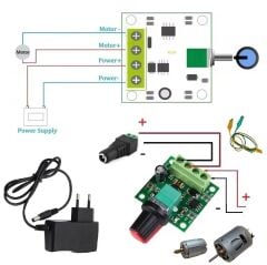 DC 12V Adaptörlü Motor Hız Devri Kontrol Kartı ile 2 Tip Güçlü Motor Hız Devir PWM Ayarı Öğrenci Hobi Deney Seti