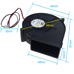 A92HH12 DC 12V 0.5A 6W 2P Salyangoz Fan 12V 97x94x33mm 30cm Kablolu