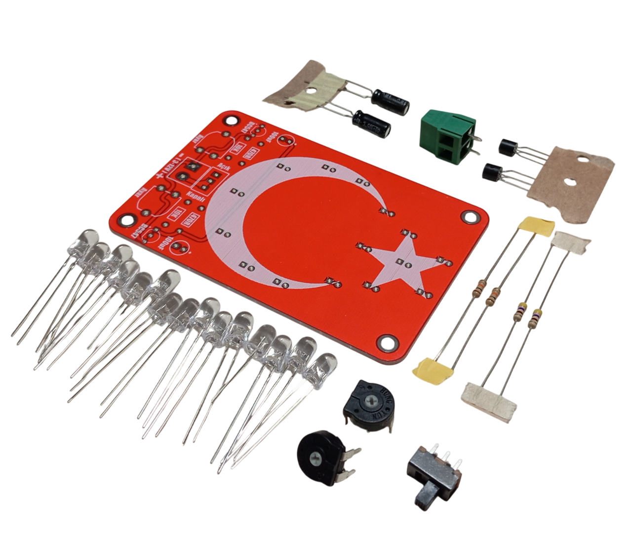 DC 3-12V Yanıp Sönen Flaşörlü Türk Bayraklı Flip Flop Ledli Işık Kendin Yap Hobi Devresi DIY Lehimleme Kiti - Demonte(Montesiz)