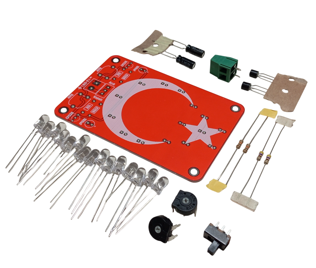 DC 3-12V Yanıp Sönen Flaşörlü Türk Bayraklı Flip Flop Ledli Işık Kendin Yap Hobi Devresi DIY Lehimleme Kiti - Demonte(Montesiz)