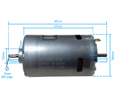 Mabuchi RS-555PC-3742 DC 3-24V 12000Rpm (Çap 36mm Uzunluk 85mm) Çift Milli Yüksek Hızlı DC Motor