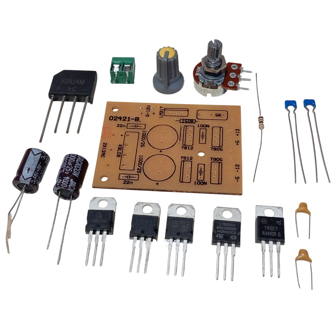 +5V, -5V, +12V, -12V, DC 0-12V 1A Ayarlı LM317 ile Simetrik Güç Kaynağı Kendin Yap Hobi Devresi DIY Lehimleme Kiti - Demonte(Montesiz)
