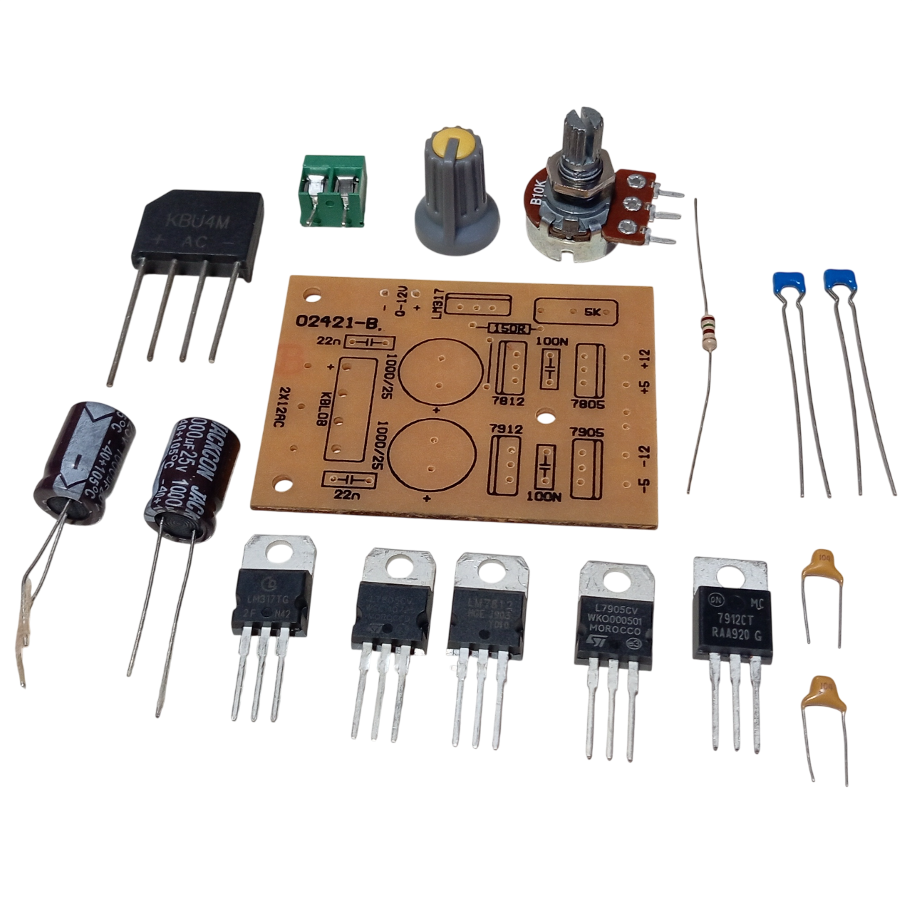 +5V, -5V, +12V, -12V, DC 0-12V 1A Ayarlı LM317 ile Simetrik Güç Kaynağı Kendin Yap Hobi Devresi DIY Lehimleme Kiti - Demonte(Montesiz)