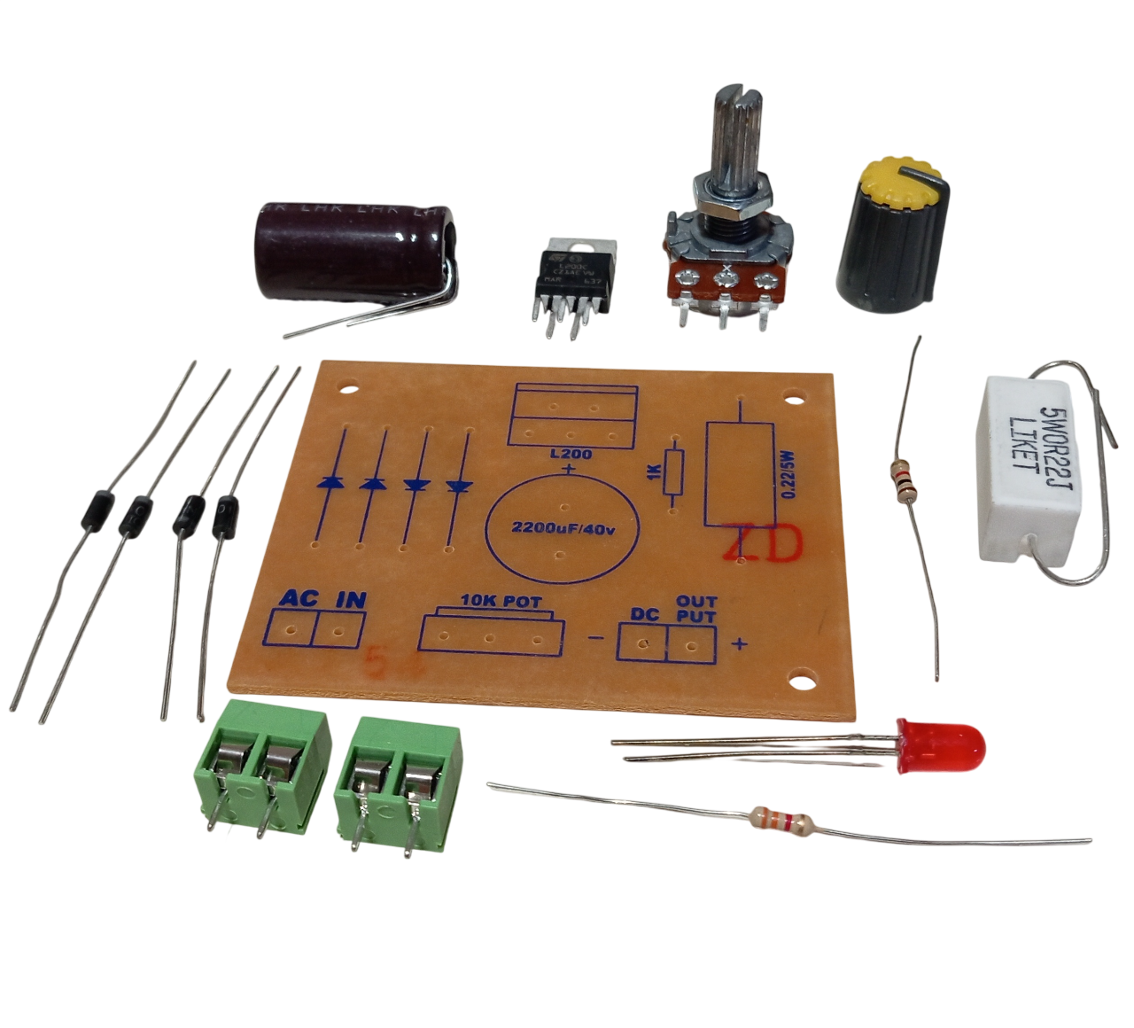 L200 ile DC 3-36V 1A Ayarlı Güç Kaynağı Kendin Yap Hobi Devresi DIY Lehimleme Kiti - Demonte(Montesiz)