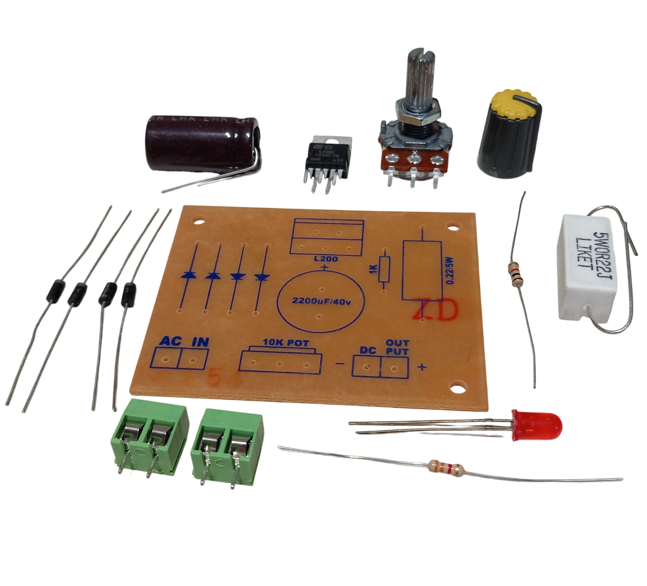 L200 ile DC 3-36V 1A Ayarlı Güç Kaynağı Kendin Yap Hobi Devresi DIY Lehimleme Kiti - Demonte(Montesiz)