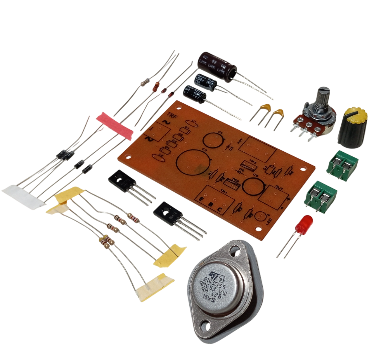 2N3055 ile DC 0-24V 1A Ayarlı Güç Kaynağı Kendin Yap Hobi Devresi DIY Lehimleme Kiti - Demonte(Montesiz)