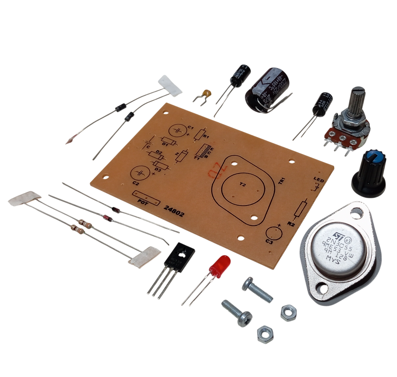 2N3055 ile DC 0-12V 1A Ayarlı Güç Kaynağı Kendin Yap Hobi Devresi DIY Lehimleme Kiti - Demonte(Montesiz)