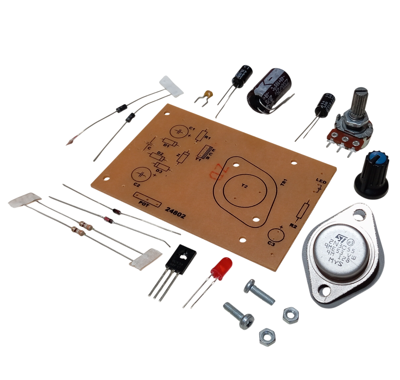 2N3055 ile DC 0-12V 1A Ayarlı Güç Kaynağı Kendin Yap Hobi Devresi DIY Lehimleme Kiti - Demonte(Montesiz)