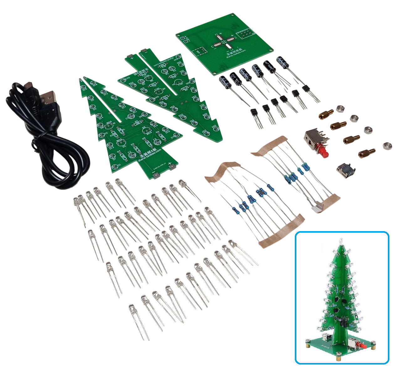 DC 5V Yanıp Sönen RGB Led 3D Noel Yılbaşı Çam Ağacı Kendin Yap Hobi Devresi DIY Lehimleme Kiti Demonte(Montesiz)